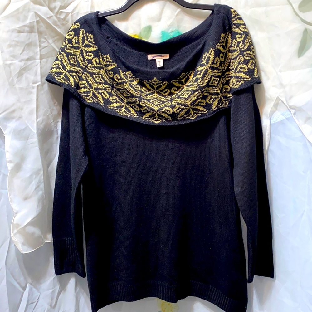 DRESS BARN BLK/GOLD ACRYLIC BL. SWEAT. SZ 1X